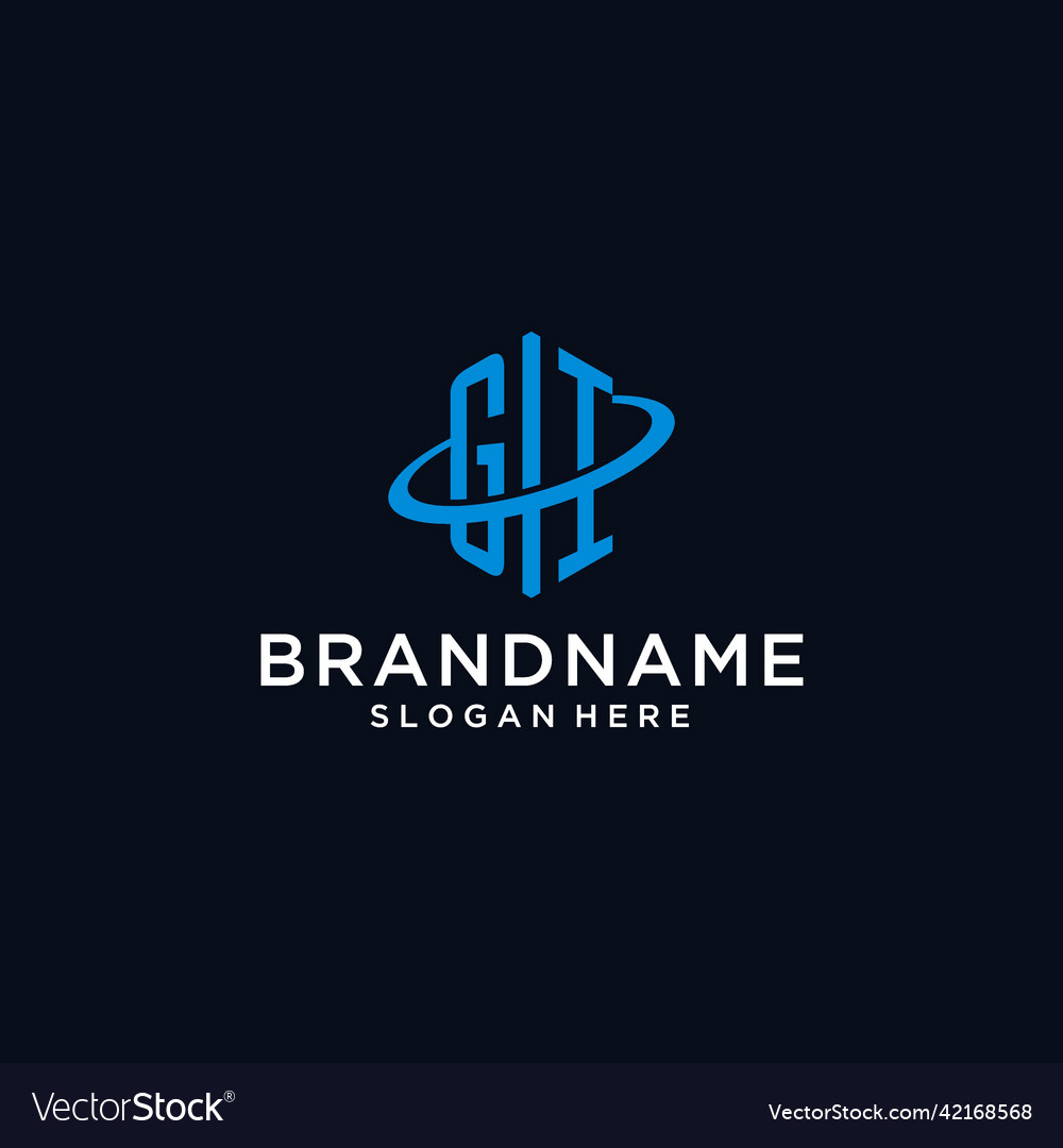 Gi initial monogram logo with hexagonal shape
