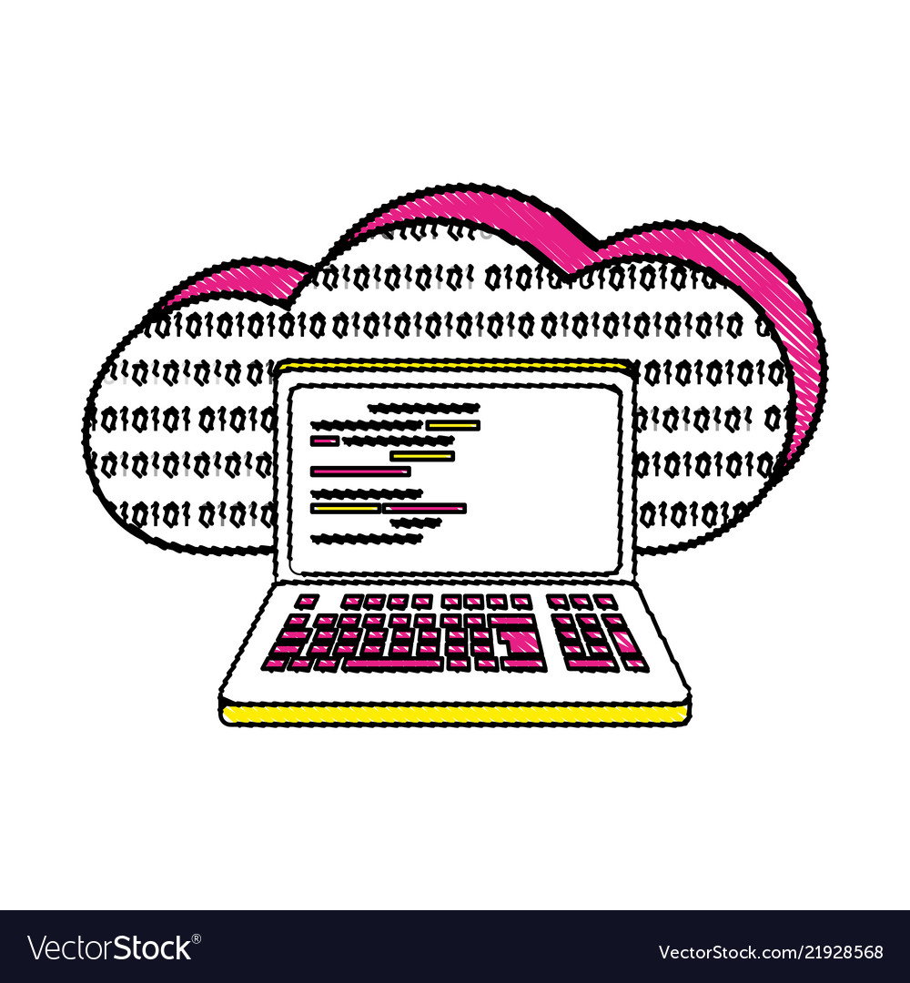 Grated data cloud and laptop with programming code