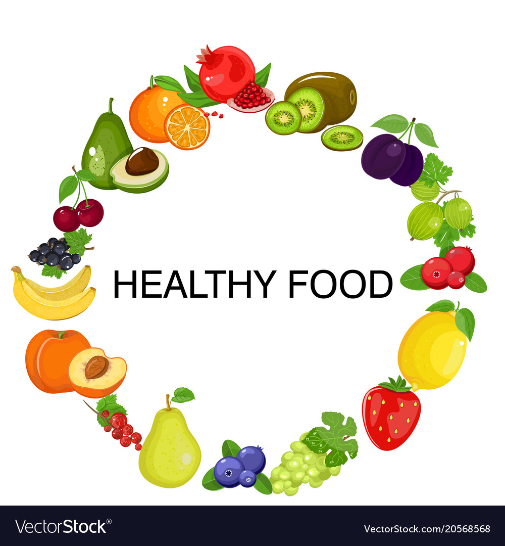 Healthy food circle of different fruits in flat Vector Image