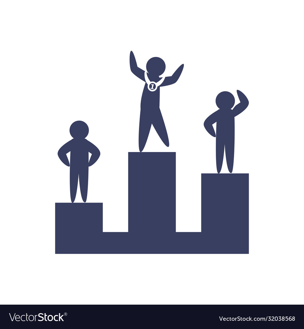 Human avatar with medal on podium silhouette style