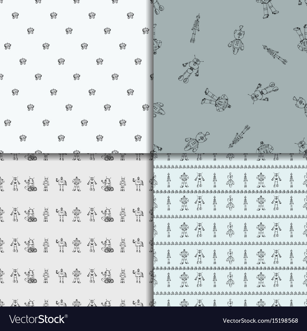 Robot doodles pattern set