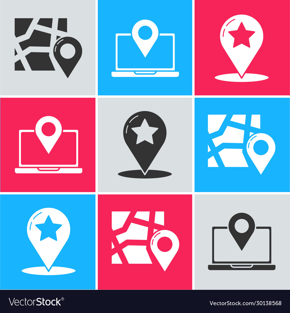Set folded map with location marker laptop Vector Image Set folded map with location marker laptop