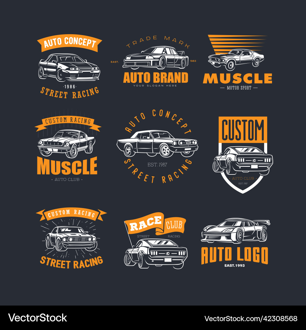 Set of car emblems street racing Royalty Free Vector Image