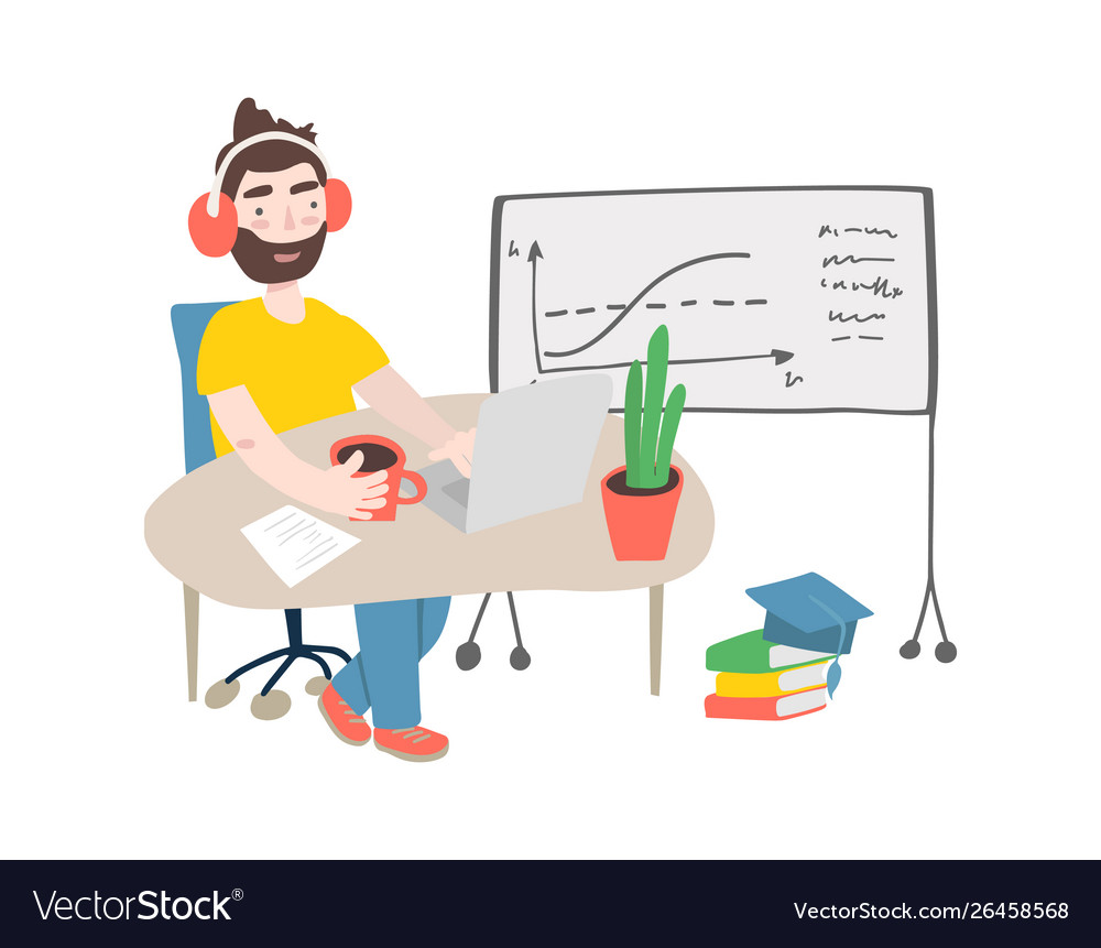Student in learning process flat man studying vector image Student in learning process flat man studying