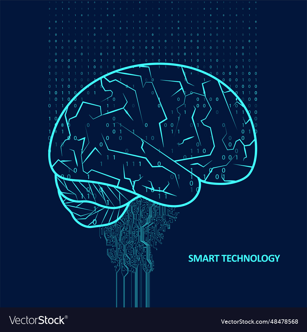 Technological brain and machine learning vector image Technological brain and machine learning