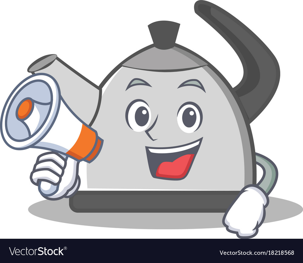 With Megaphone Kettle Character Cartoon Style Vector Image