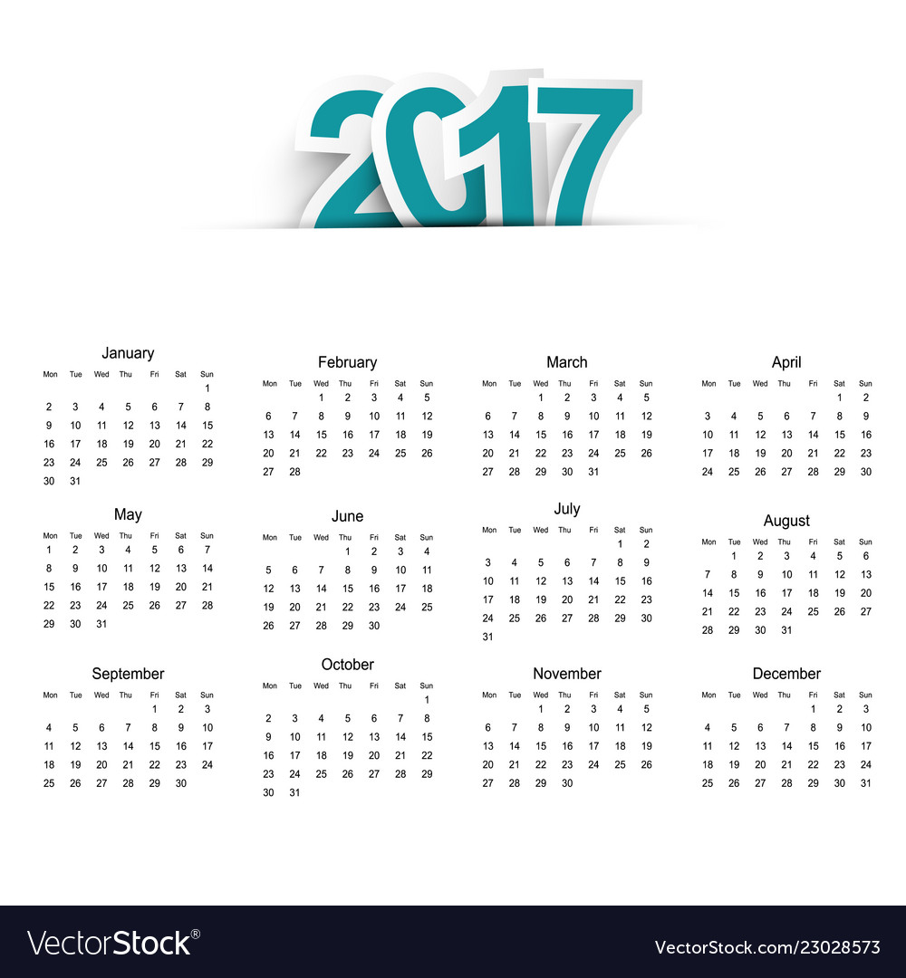 Calendar for the year 2017 in flat style