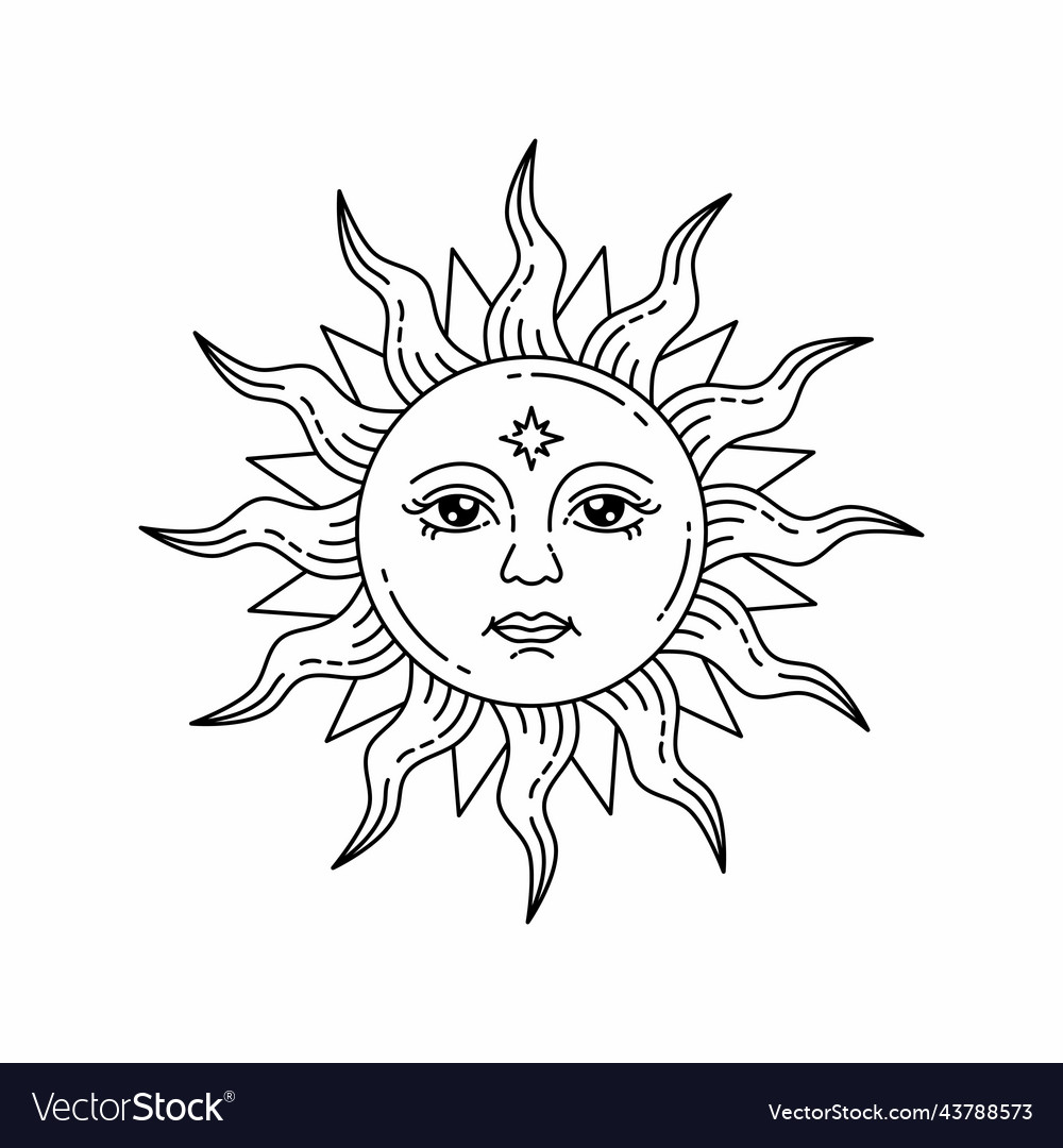 Celestial sun with face and opened eyes stylized Vector Image