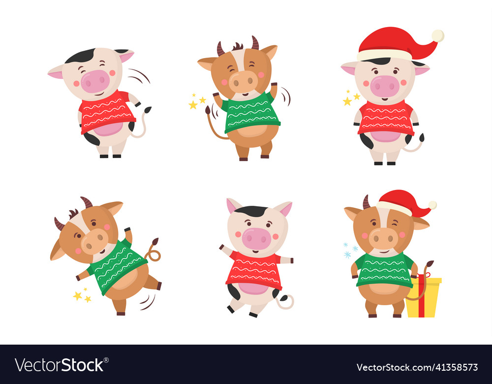 Color bulls chinese new year 2021 cow with horns vector image Color bulls chinese new year 2021 cow with horns