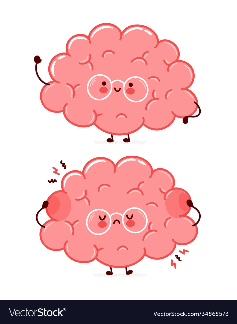 Cute funny sad and happy human brain Royalty Free Vector