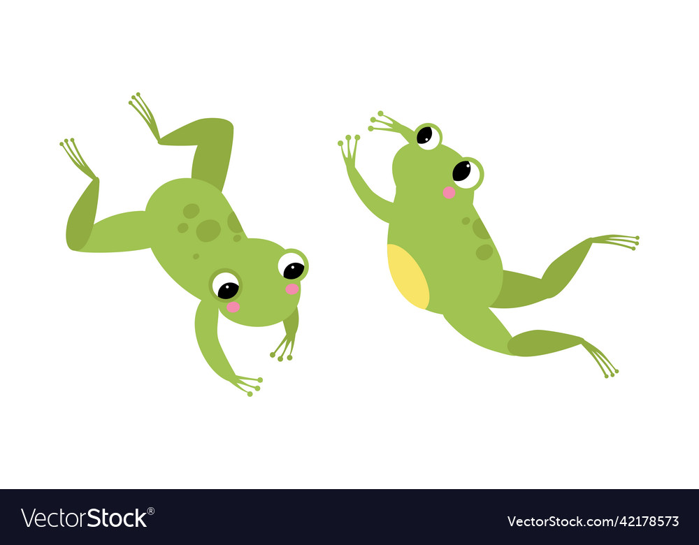 Cute little green baby frog jumping set cartoon Vector Image