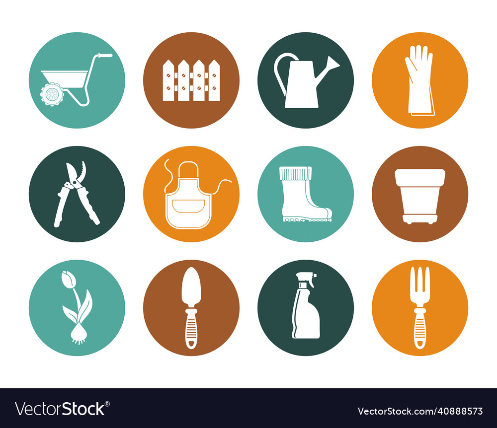 Garden flat icons tools and objects Vector Image Garden flat icons tools and objects
