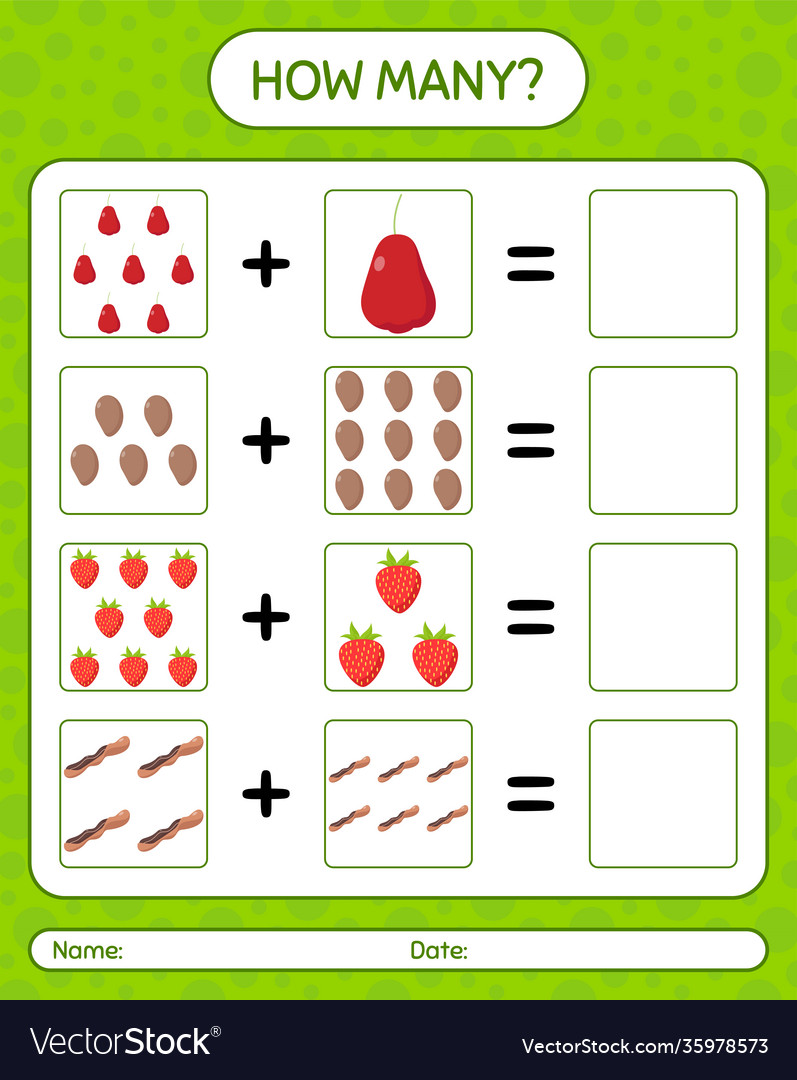 How many counting game with fruit worksheet