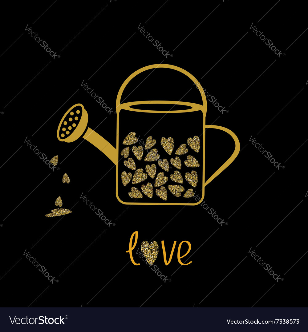 Love watering can with hearts inside gold sparkles