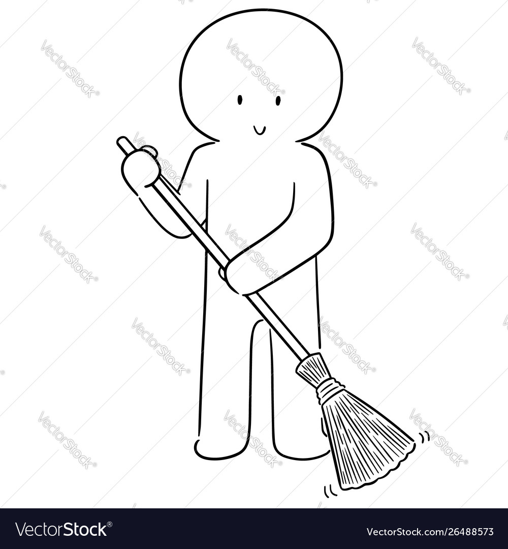 Man using broom vector image Man using broom