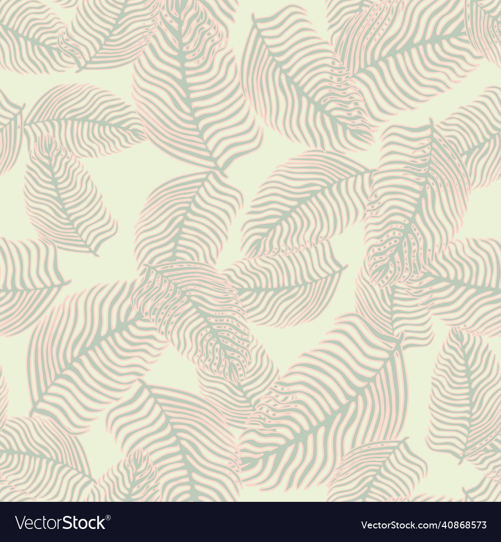 Modern palm leaf seamless pattern with hand drawn