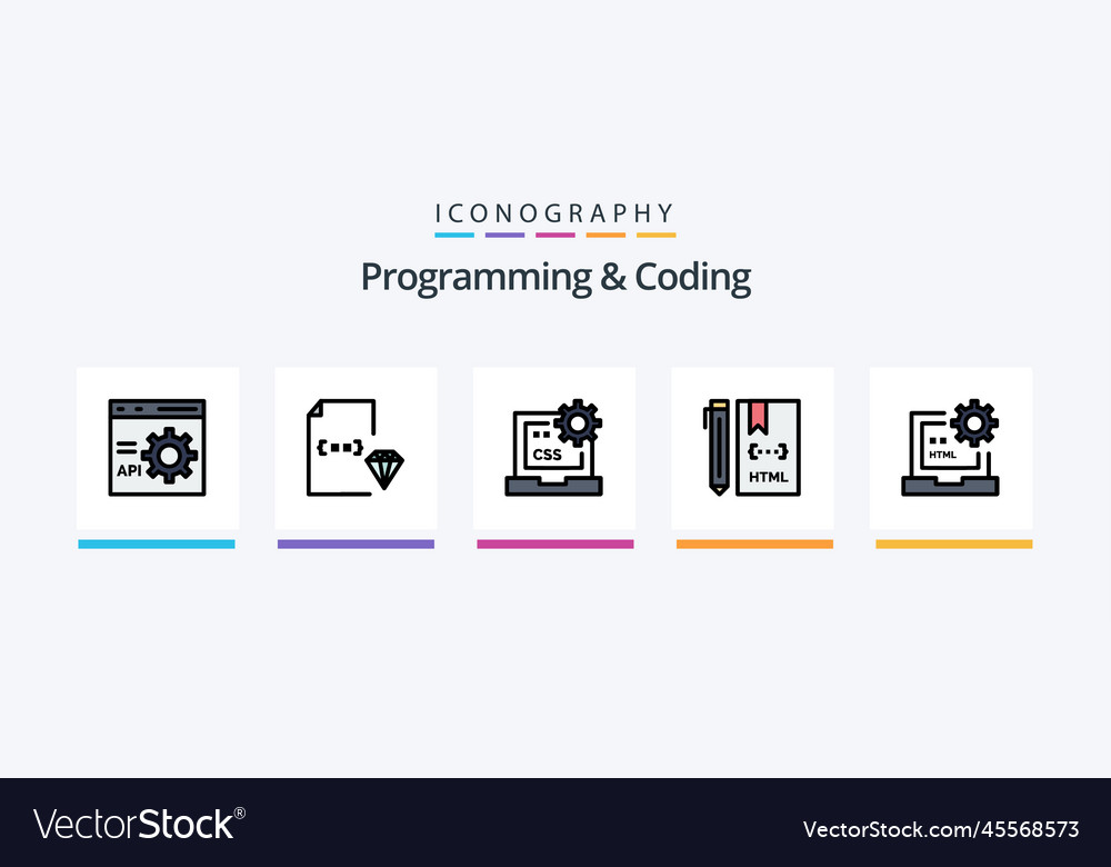 Programming and coding line filled 5 icon pack