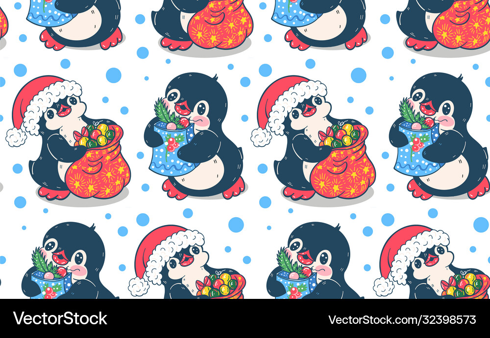 Seamless pattern with cute penguins Royalty Free Vector