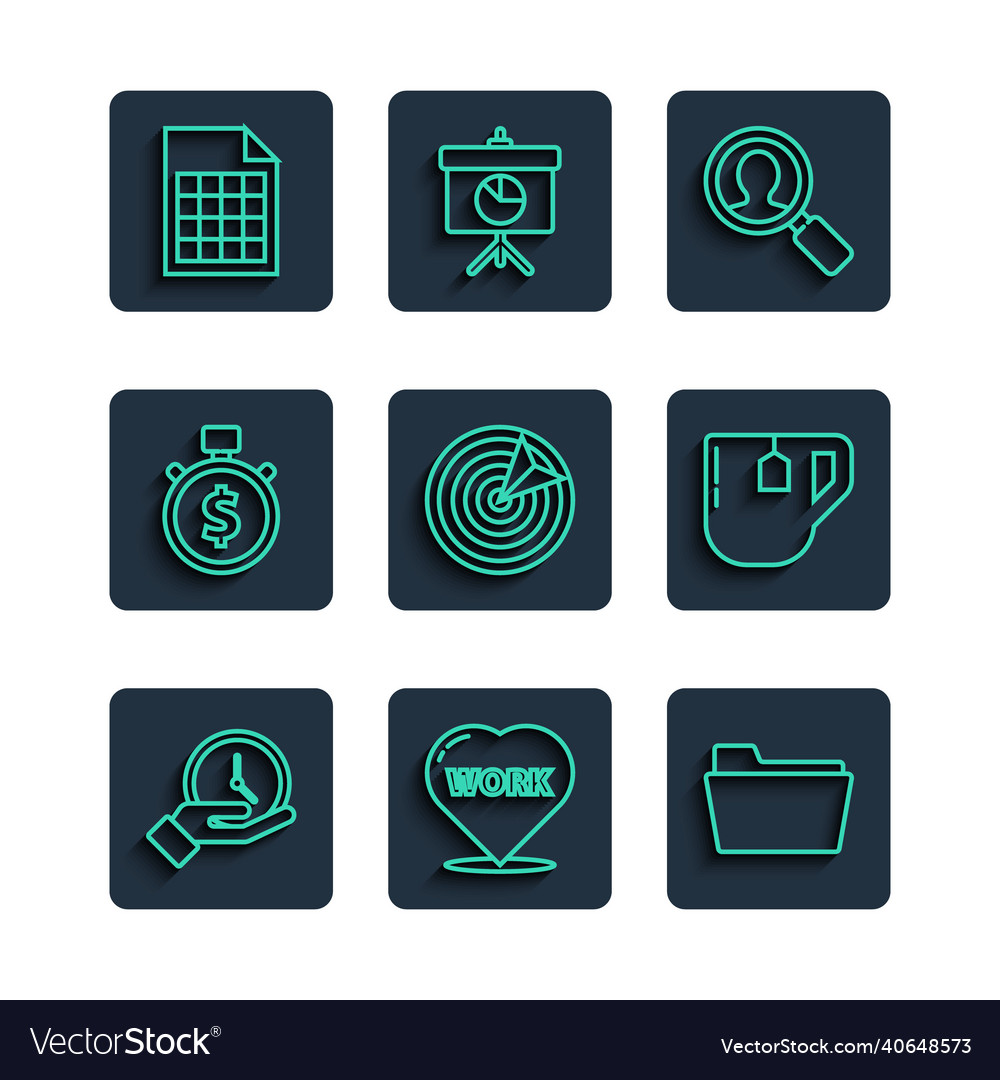 Set line clock heart with text work document vector image Set line clock heart with text work document