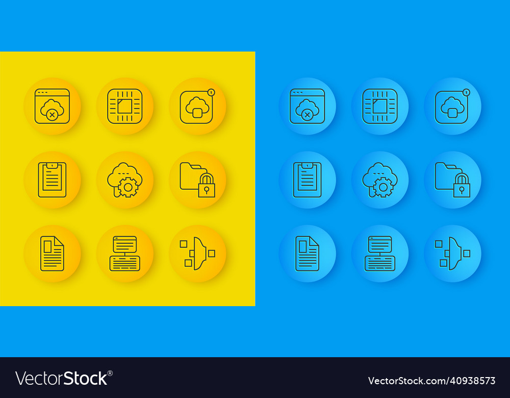 Set line file document server data report cloud Vector Image Set line file document server data report cloud