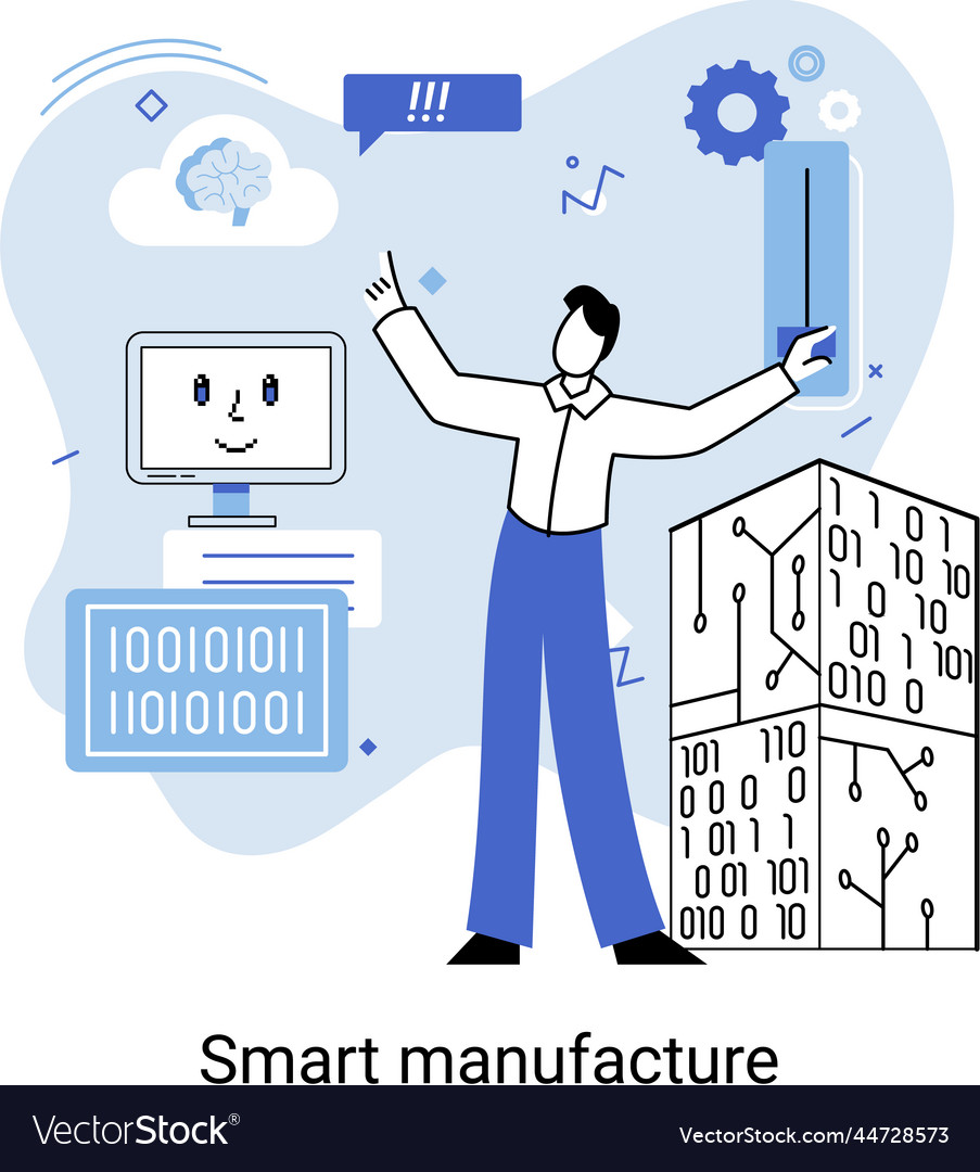 Smart manufacture metaphor with automated vector image Smart manufacture metaphor with automated