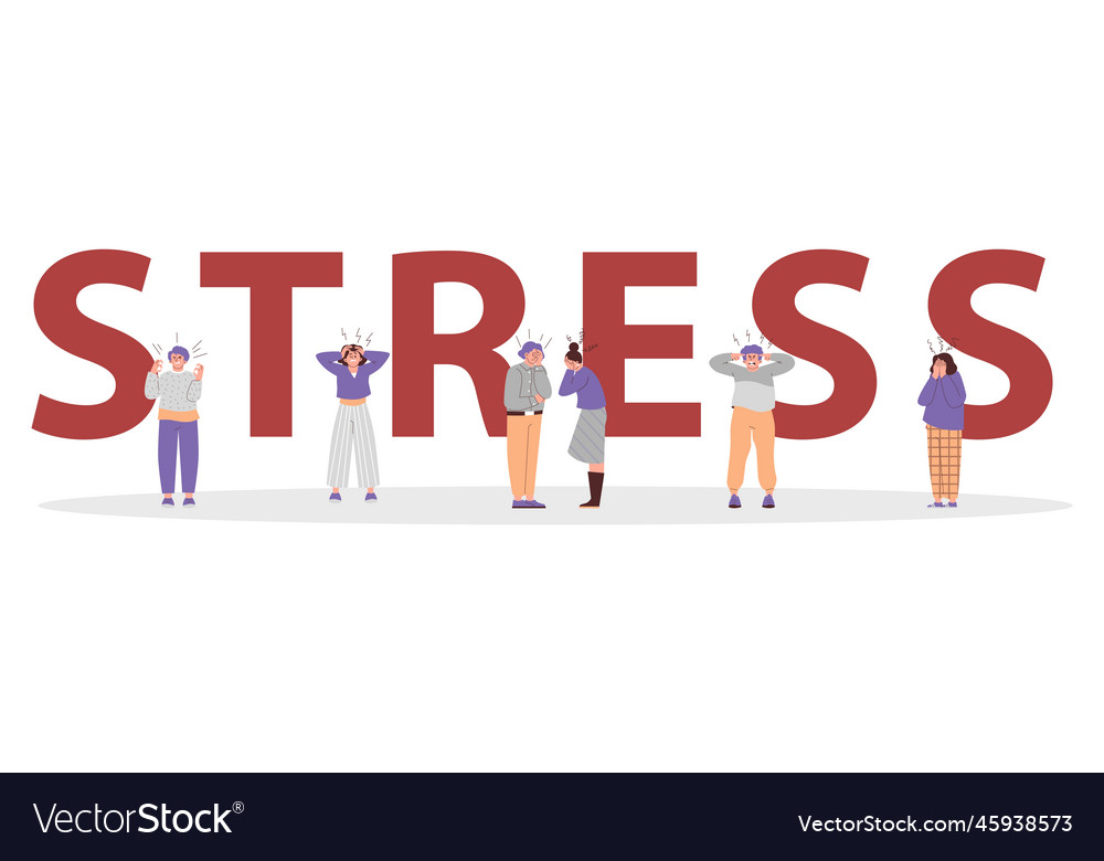 Stress concept typography header with tiny Vector Image Stress concept typography header with tiny