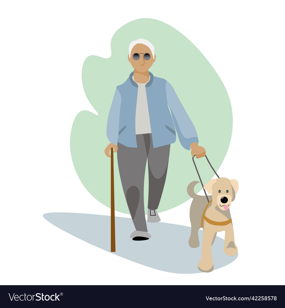 Blind man with guide dog assistance visual Vector Image