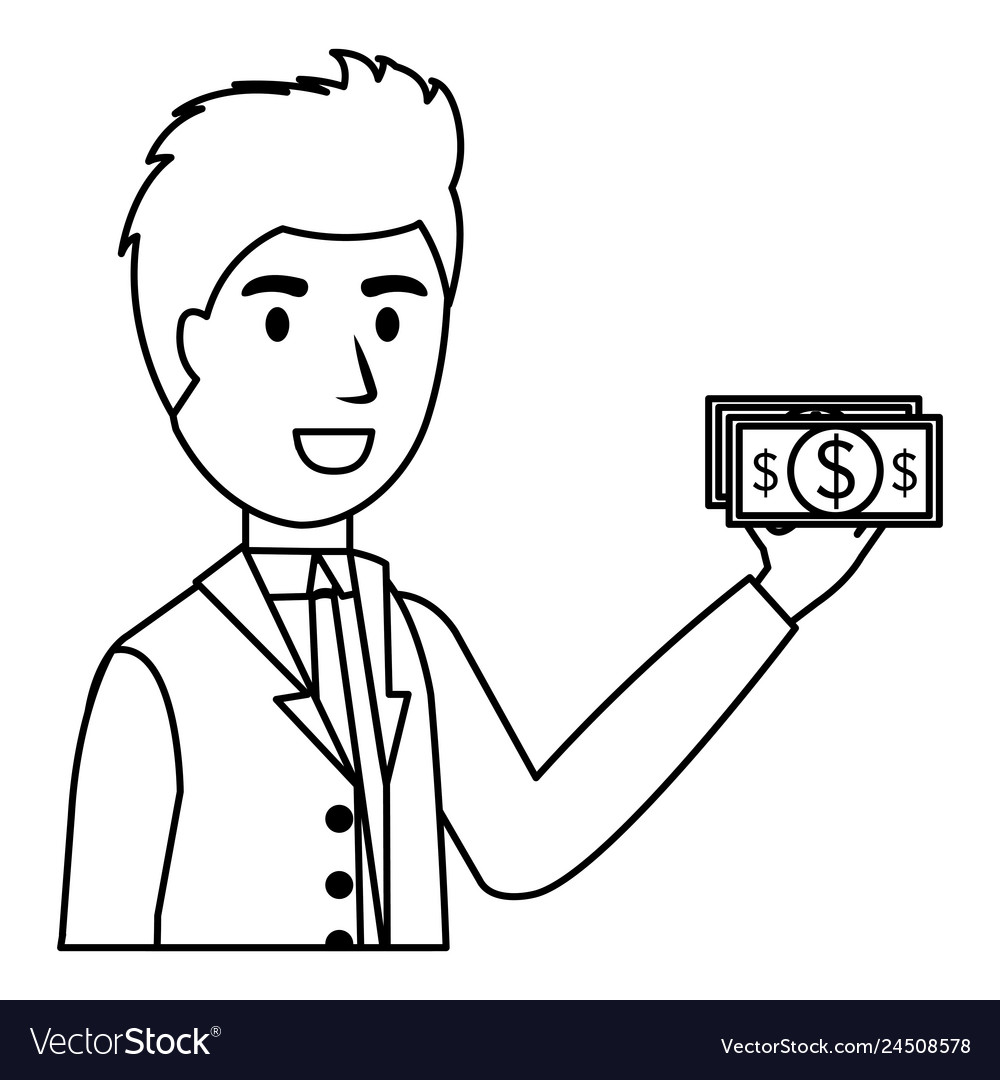 Businessman with bills character Royalty Free Vector Image