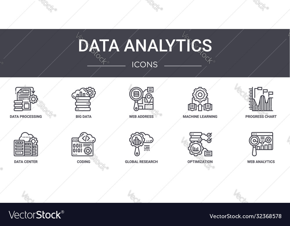 Data analytics concept line icons set contains vector image Data analytics concept line icons set contains