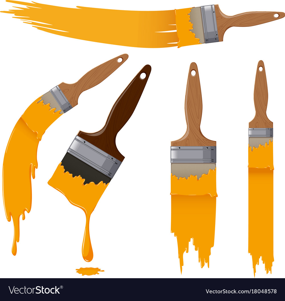 Paintbrushes with yellow paint Royalty Free Vector Image