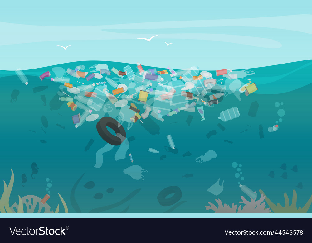 Plastic pollution trash underwater ocean Vector Image