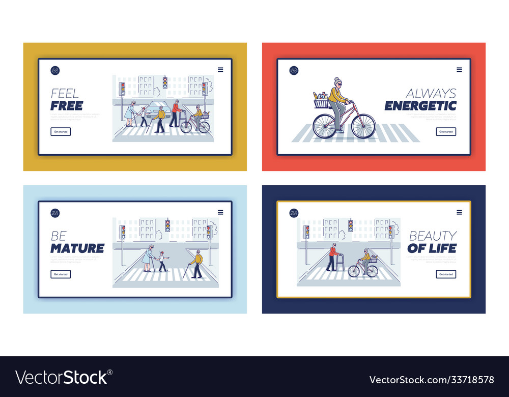 Senior people lifestyle set template landing