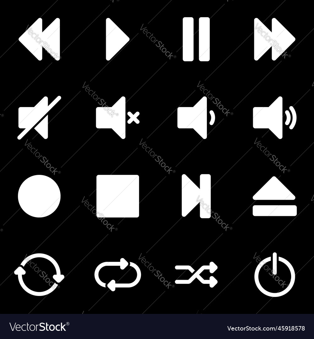 Set of simple icons on a theme media player vector image Set of simple icons on a theme media player