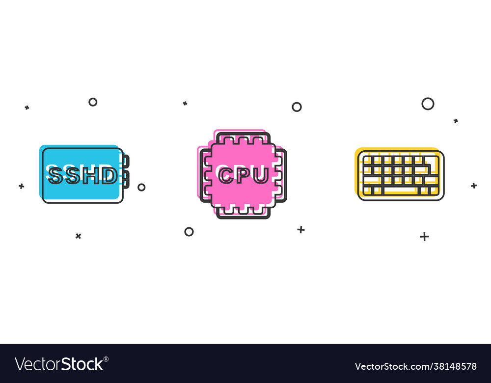 Set sshd card processor with cpu and keyboard vector image Set sshd card processor with cpu and keyboard