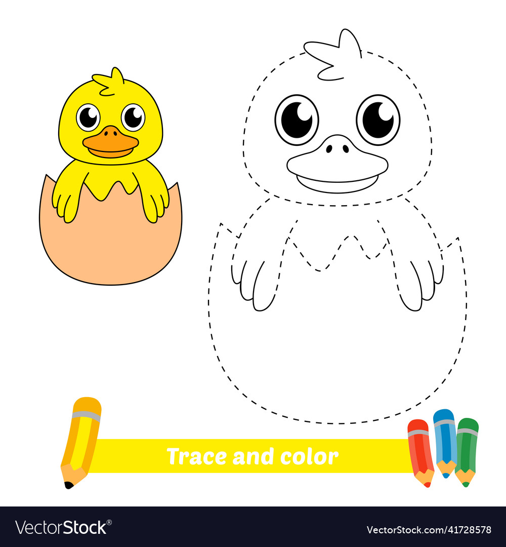 Trace and color for kids baby duck Royalty Free Vector Image