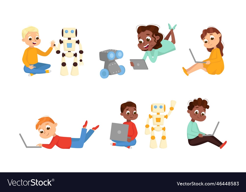 Cute little kid programming and creating smart Vector Image