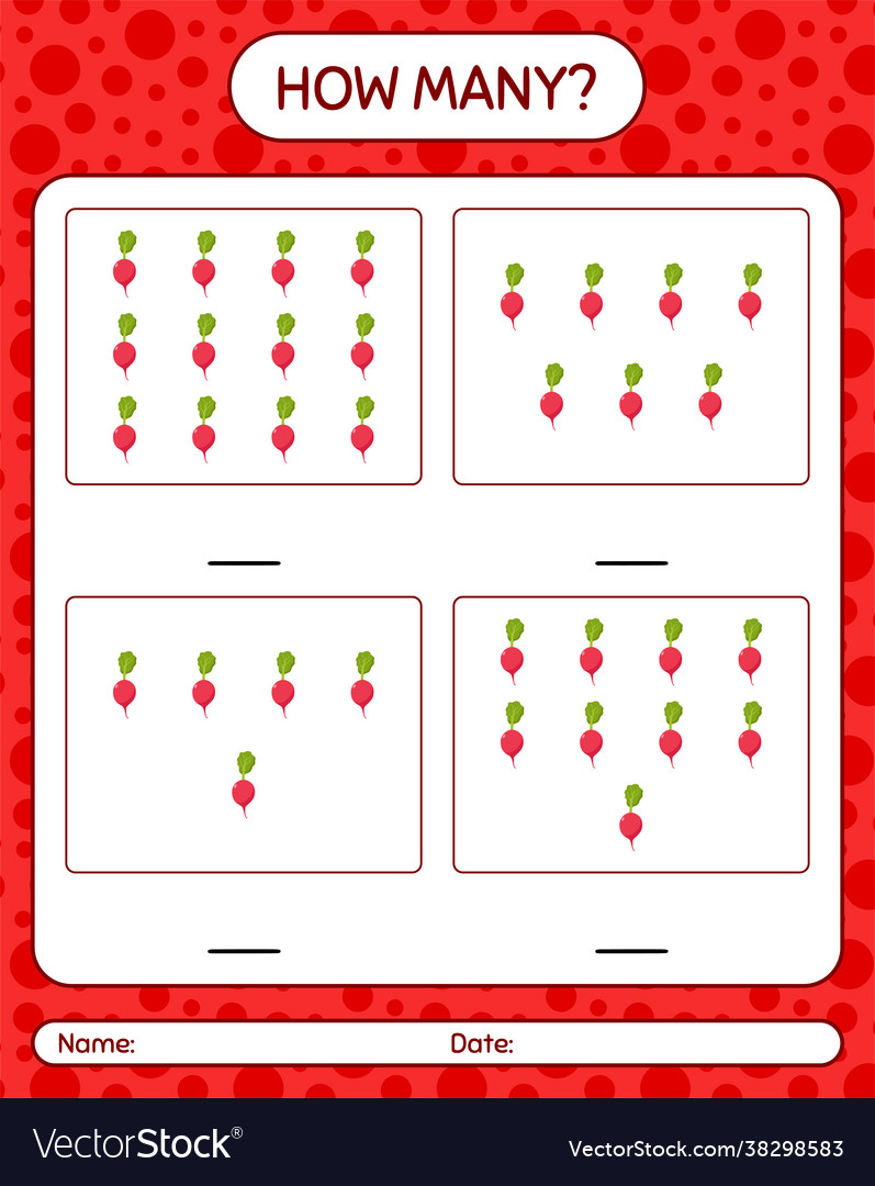 How many counting game with radish worksheet