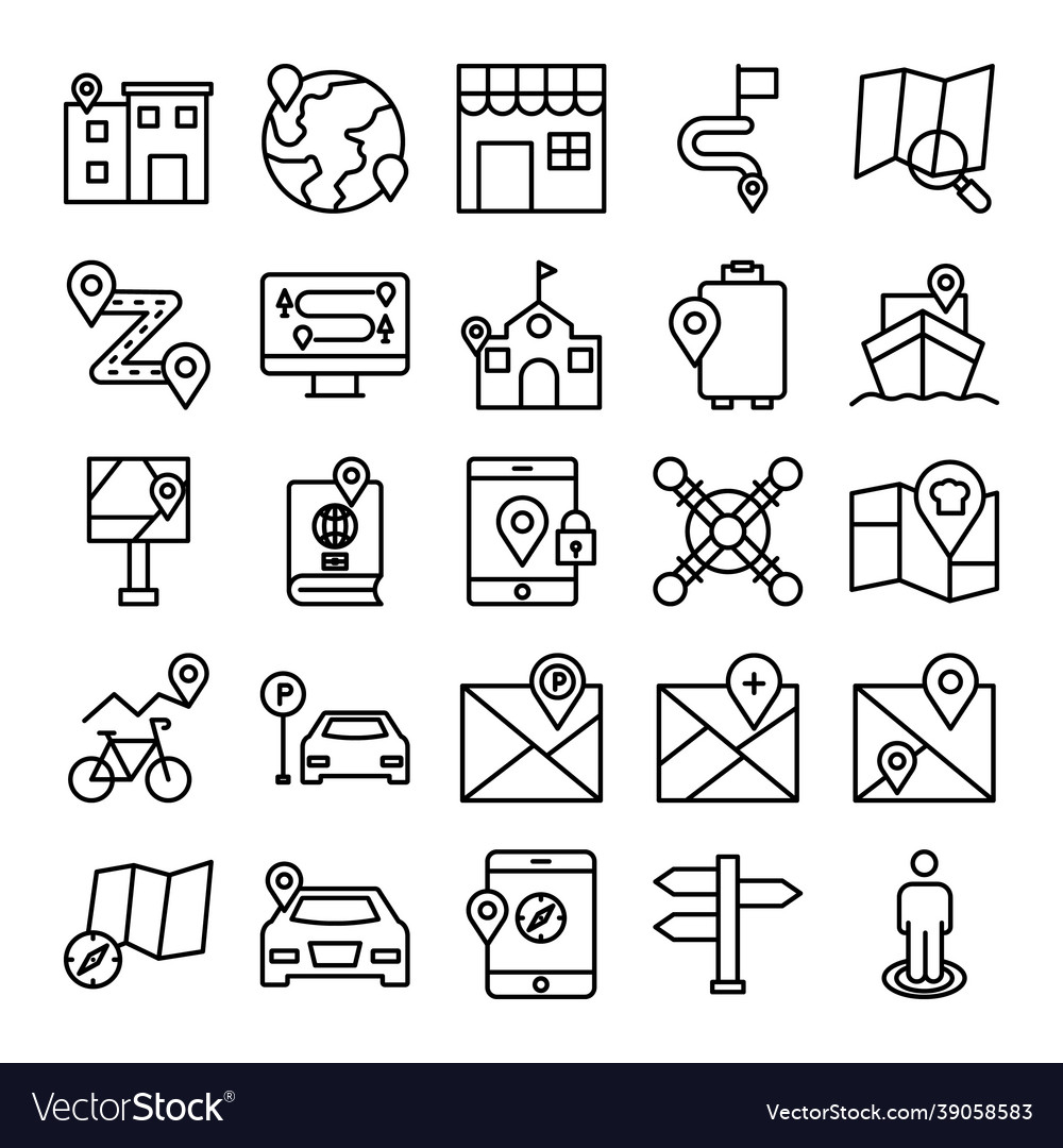 Map and navigation isolated icons set