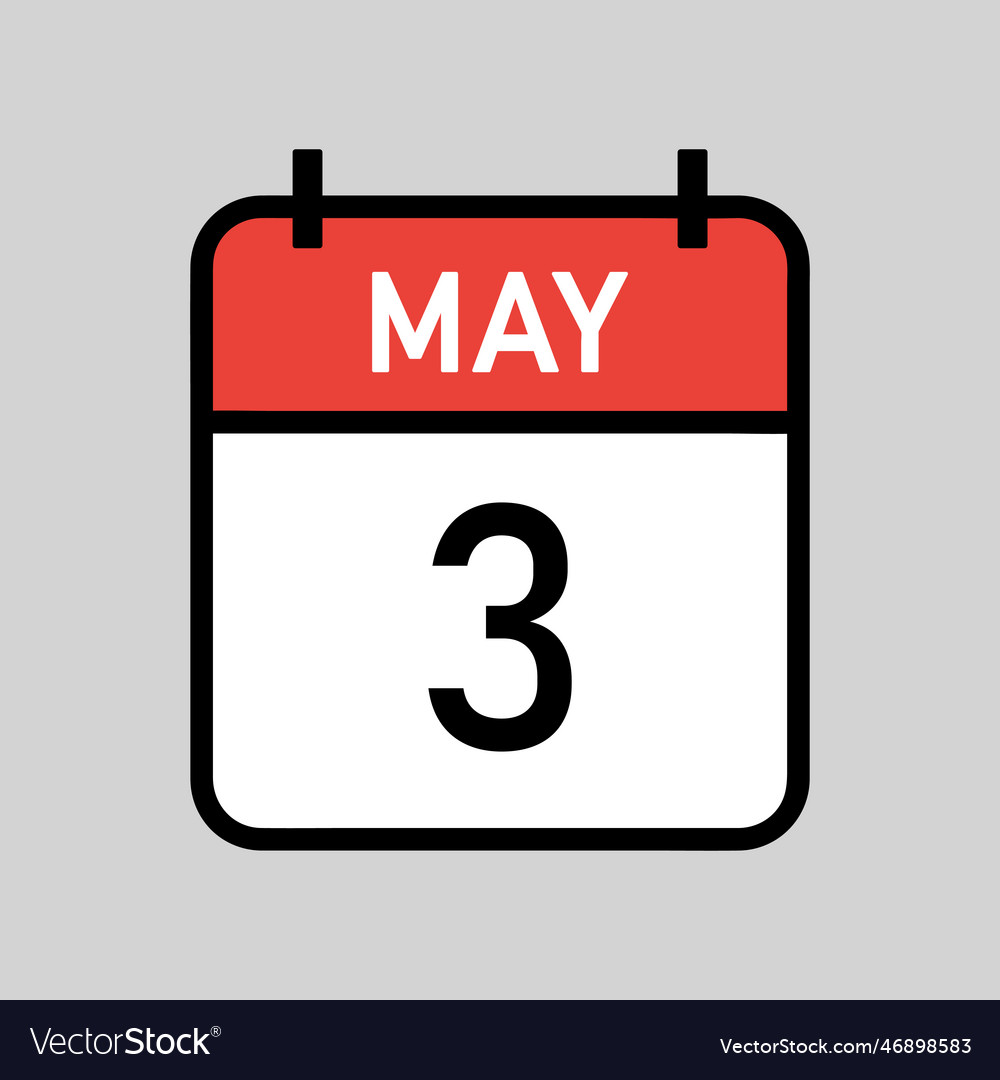 May 3 red and white color calendar page Royalty Free Vector