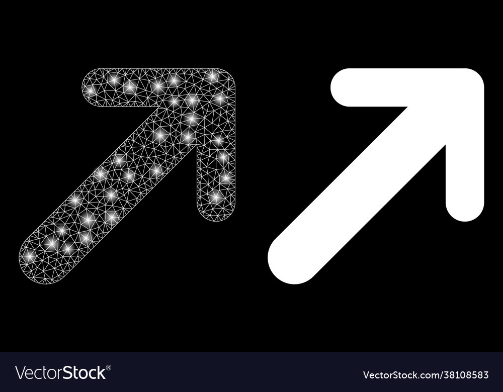 Polygonal network mesh arrow up right with light vector image Polygonal network mesh arrow up right with light