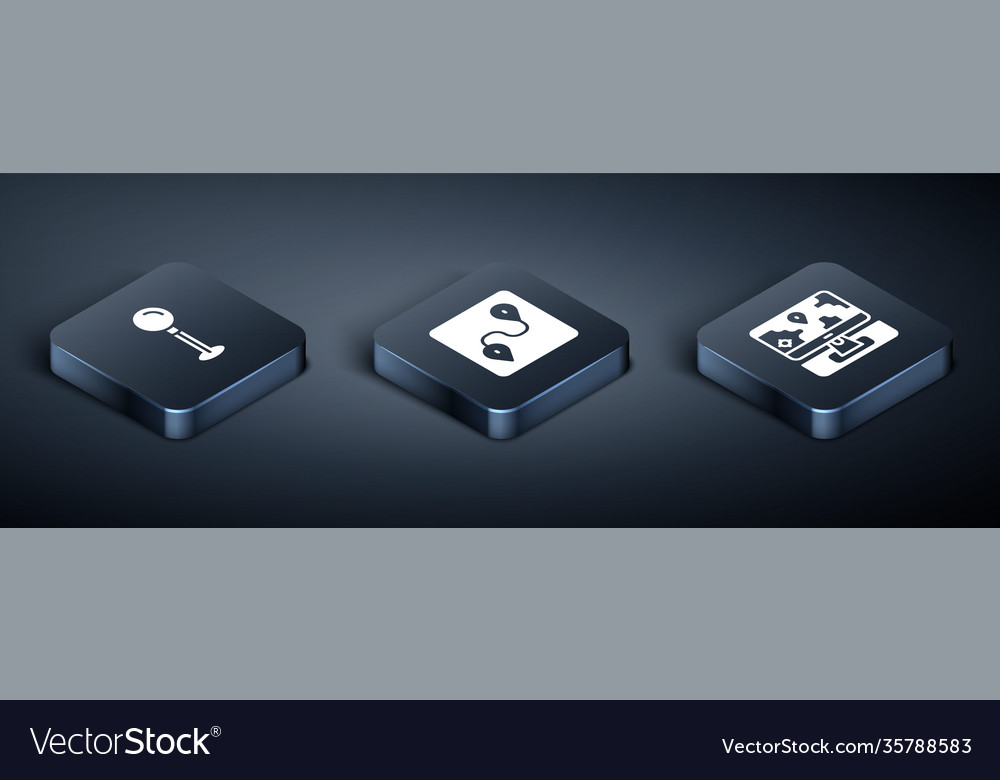Set isometric push pin monitor with location vector image Set isometric push pin monitor with location