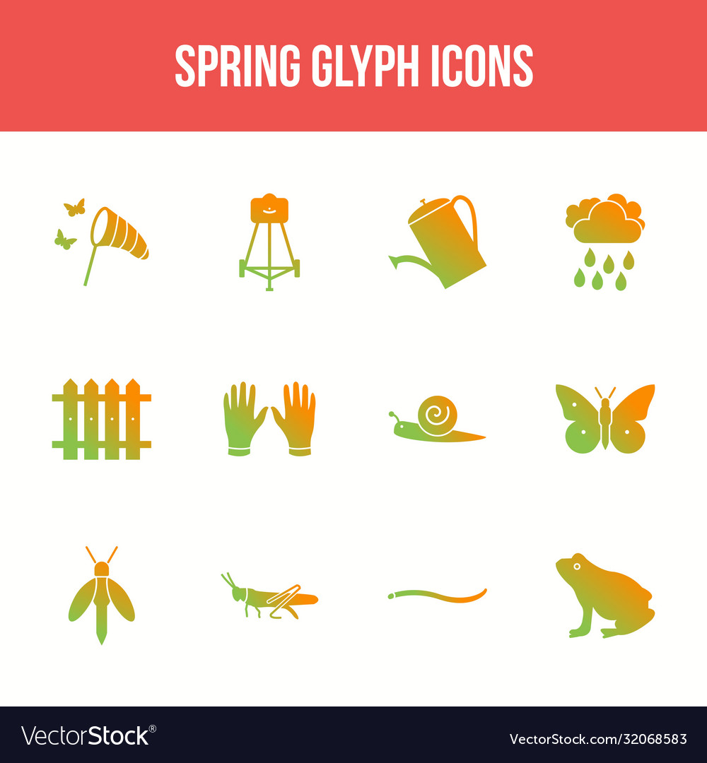 Unique spring glyph icon set