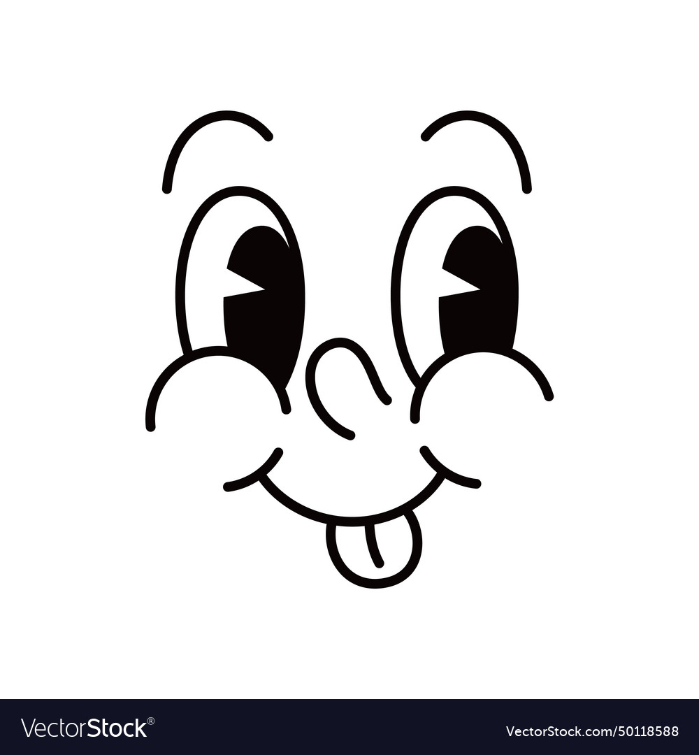 Cartoon funny groovy face with sticking tongue