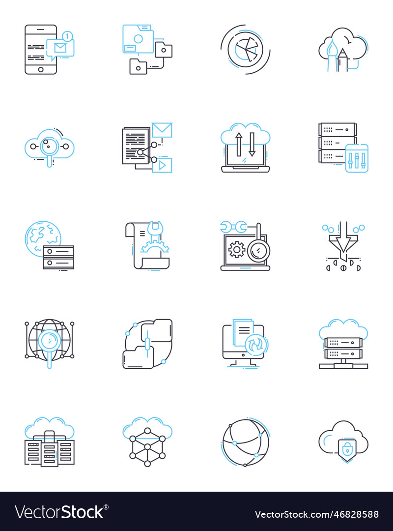 Data mining linear icons set analysis clustering vector image Data mining linear icons set analysis clustering