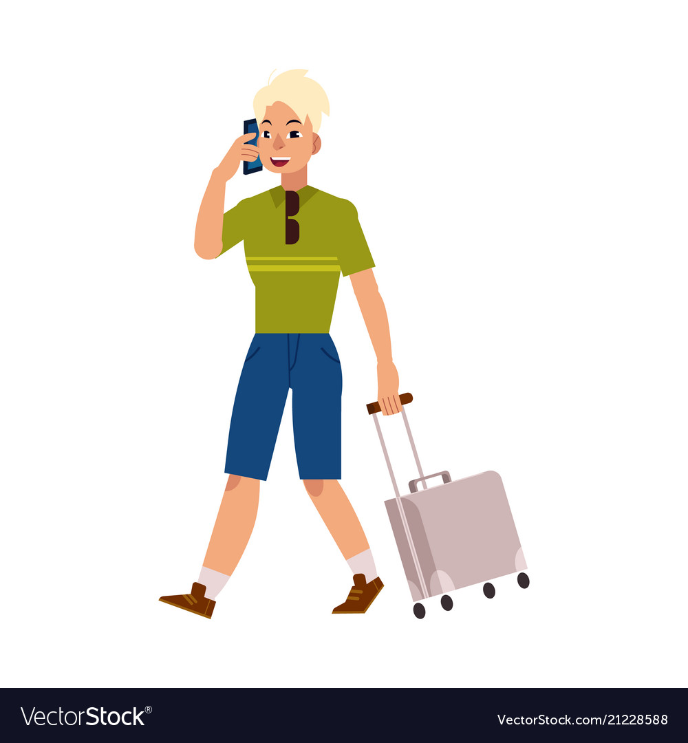 Flat man tourist with travel bag suitcase Vector Image