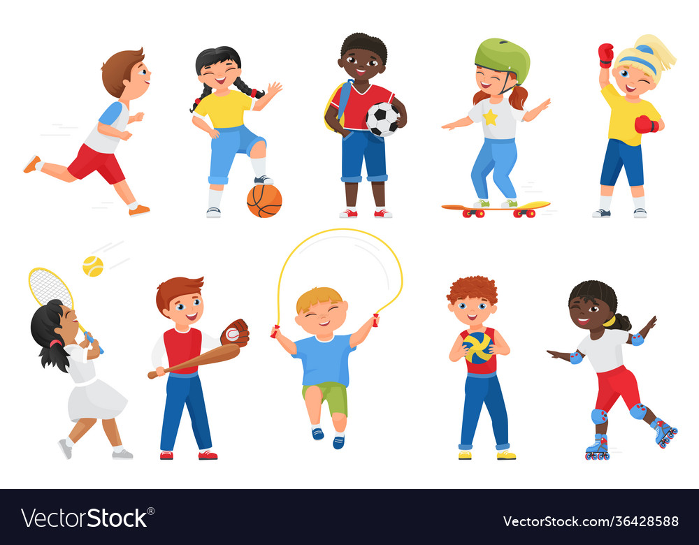 Happy kids do sports exercises sportive boy girl Vector Image