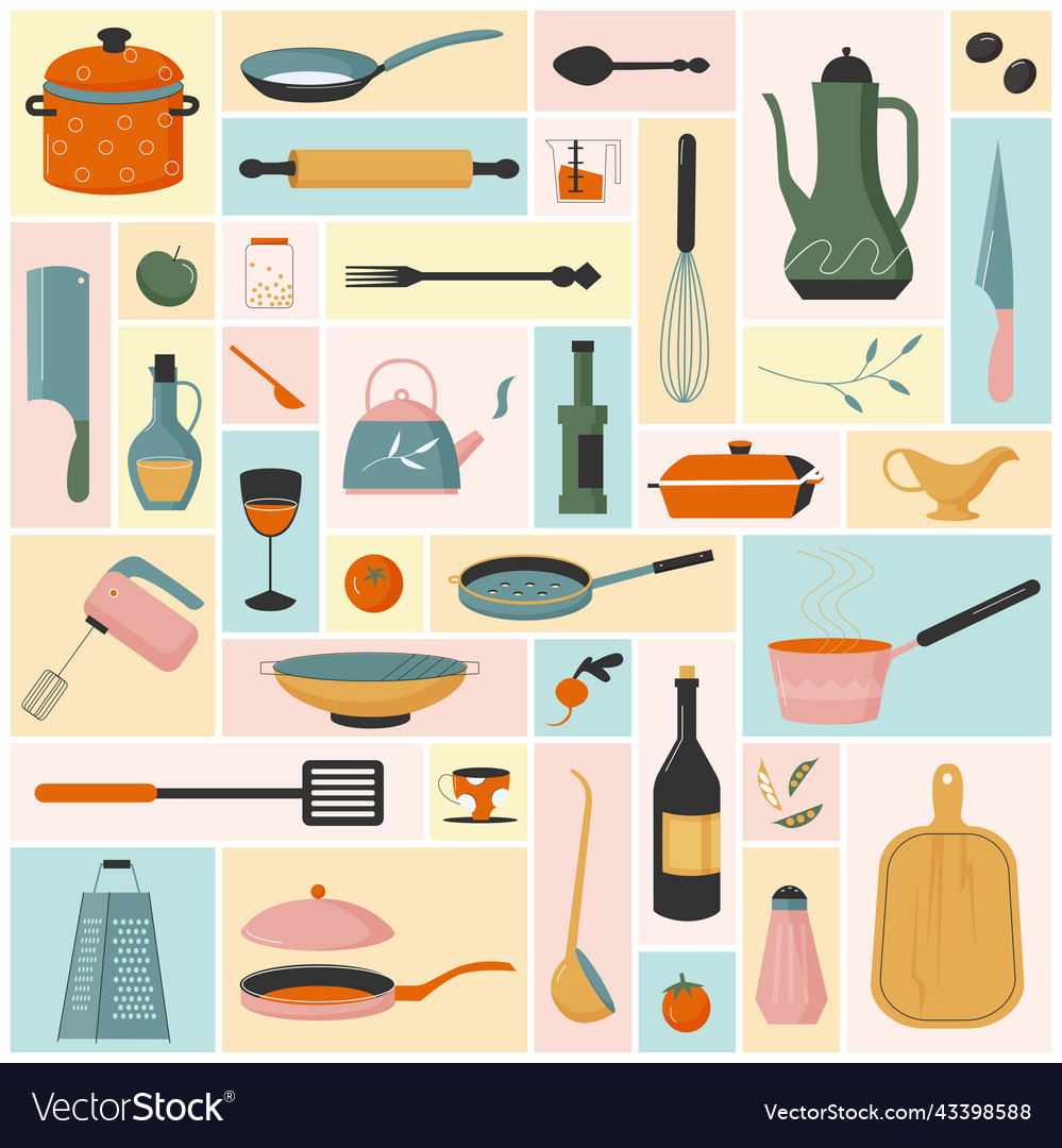 Kitchen utensils tools and equipment set chefs
