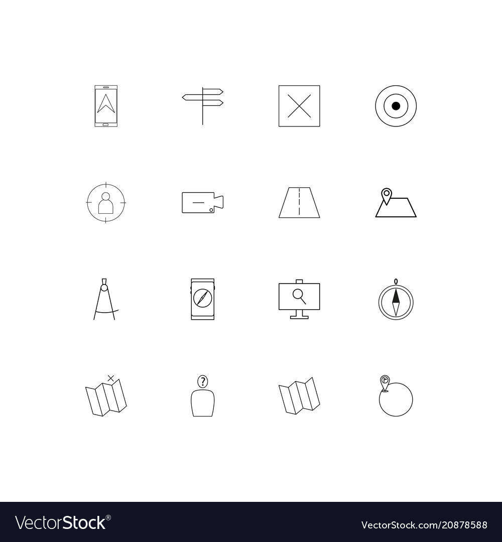 Maps and navigation linear thin icons set