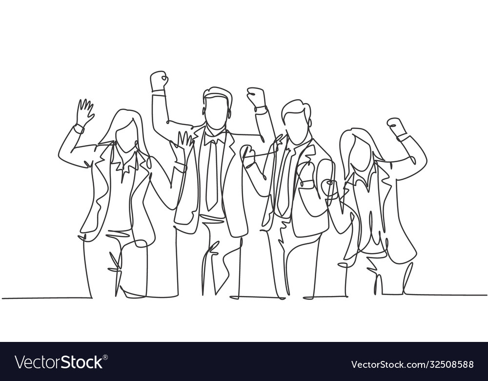 One continuous line drawing young happy Royalty Free Vector