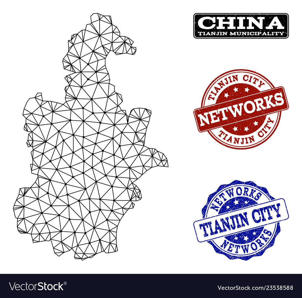 Polygonal network mesh map of tianjin vector image Polygonal network mesh map of tianjin